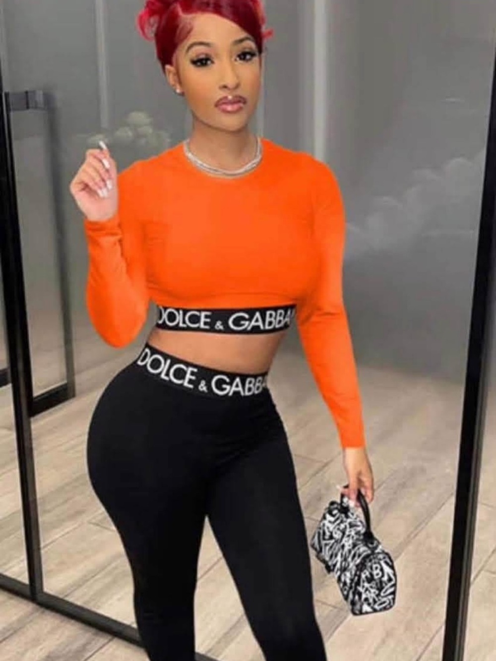 Dolce & Gabbana Orange Long-Sleeve Cropped Top